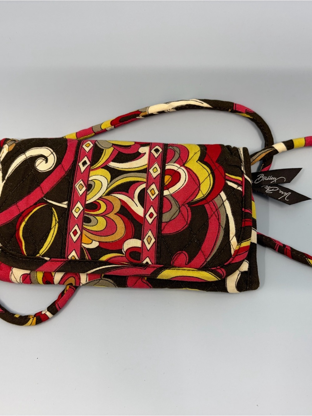 Vera Bradley Puccini Trifold Crossbody Wallet On A String Quilted Cotton Purse